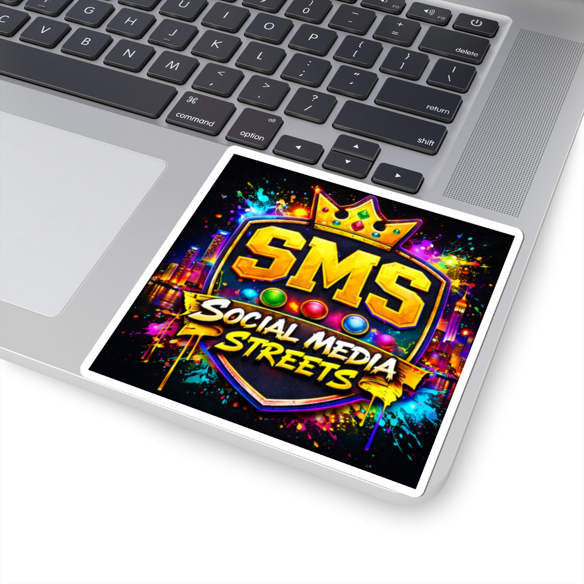 SMS Social Media Streets Kiss-Cut Sticker — Colorful Urban Logo Sticker for Laptops & Gear