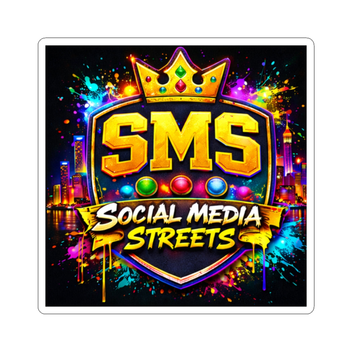 SMS Social Media Streets Kiss-Cut Sticker — Colorful Urban Logo Sticker for Laptops & Gear