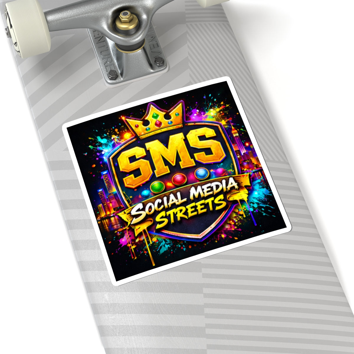 SMS Social Media Streets Kiss-Cut Sticker — Colorful Urban Logo Sticker for Laptops & Gear