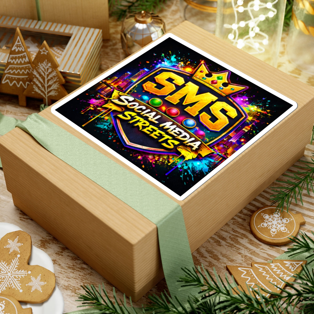 SMS Social Media Streets Kiss-Cut Sticker — Colorful Urban Logo Sticker for Laptops & Gear