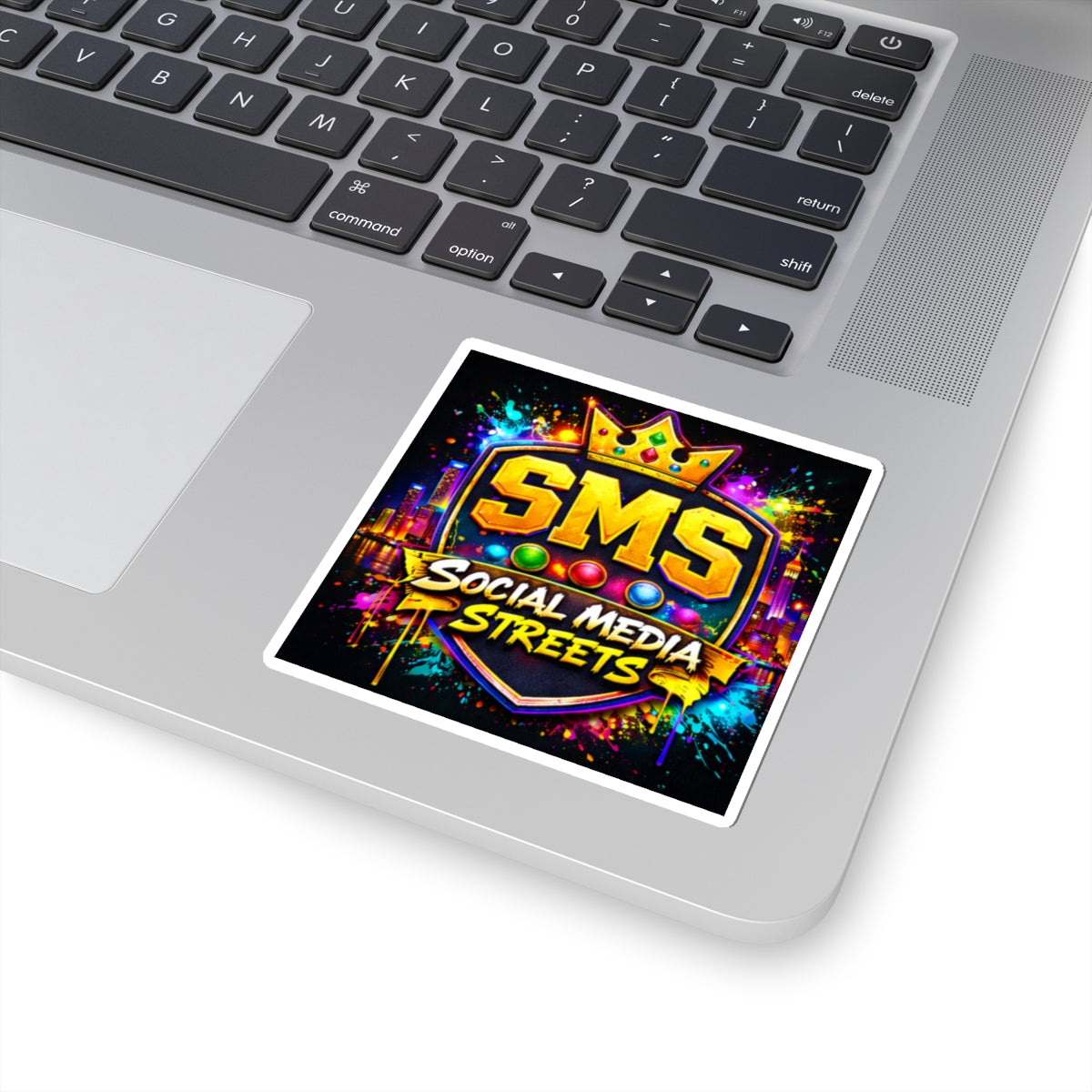 SMS Social Media Streets Kiss-Cut Sticker — Colorful Urban Logo Sticker for Laptops & Gear